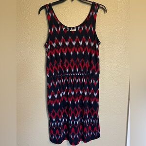Sonoma M Vibrant Red and Navy Chevron Patterned Sleeveless Dress